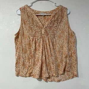 Lucky Brand Boho Floral Sleeveless Blouse Medium Smocked Peplum Top